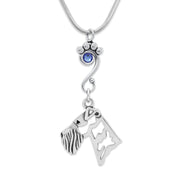 Airedale Terrier Necklace Head Design with Sapphire Crystal in Sterling Silver on Snake Chain.
