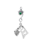 Airedale Terrier Pendant Head Design with Emerald Crystal in Sterling Silver.