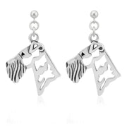 Airedale Terrier Earrings Head Design in Sterling Silver in Dangle Post.