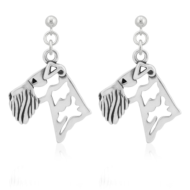 Airedale Terrier Earrings Head Design in Sterling Silver in Dangle Post.