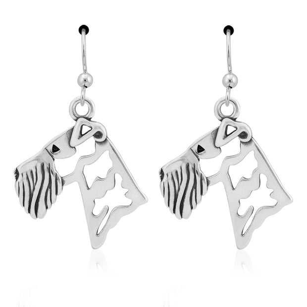 Airedale Terrier Earrings Head Design in Sterling Silver in French Hook.
