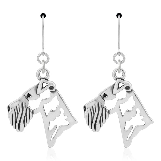 Airedale Terrier Earrings Head Design in Sterling Silver in Leverback.