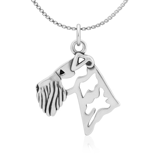 Airedale Terrier Necklace Head Design in Sterling Silver on Box Chain.
