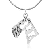 Airedale Terrier Necklace Head Design in Sterling Silver on Snake Chain.
