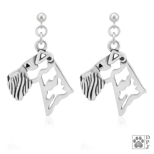 Sterling Silver Airedale Terrier earrings dangle post style head study, Airedale Terrier jewelry