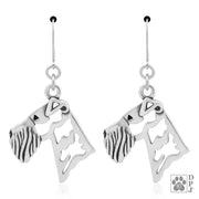 Sterling silver Airedale Terrier earrings head study in leverback earring style, Airedale Terrier accessories