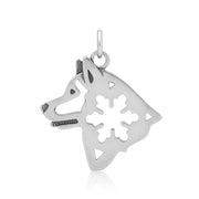 Alaskan Malamute Pendant Head Design with Snowflake in Sterling Silver.