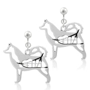 Alaskan Malamute clip-on earrings in sterling silver, Stylish Alaskan Malamute bling