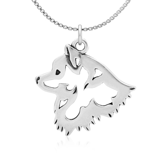 American Eskimo Necklace Head Design in Sterling Silver on Box Chain.