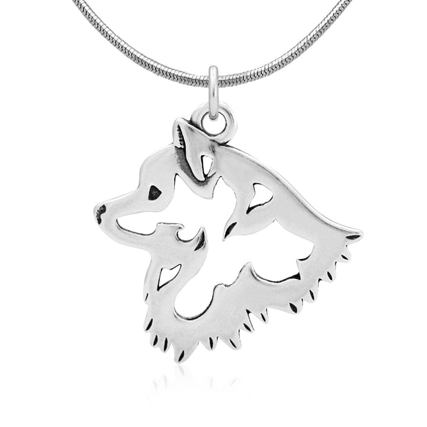American Eskimo Necklace Head Design in Sterling Silver on Snake Chain.