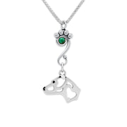 American Staffordshire Terrier Necklace Head Design with Emerald Crystal in Sterling Silver on Box Chain.