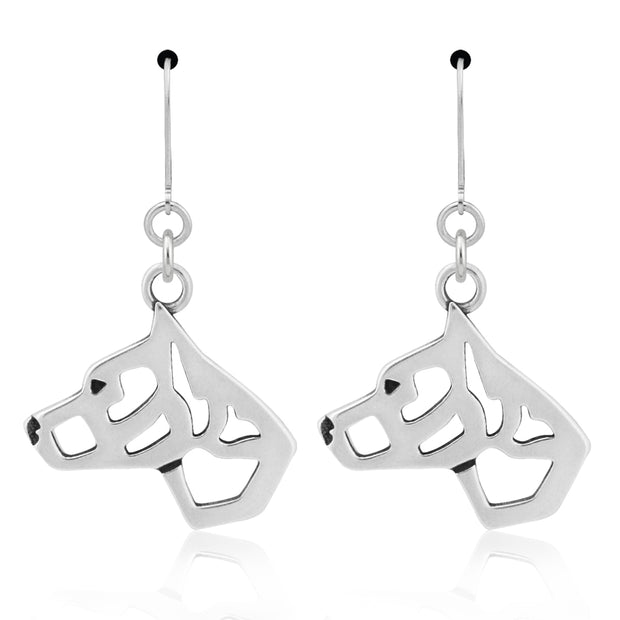 American Staffordshire Terrier Earrings Head Design in Sterling Silver in Leverback.