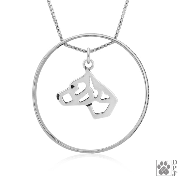 Sterling Silver American Staffordshire Terrier Necklace w/Paw Print Enhancer, Head