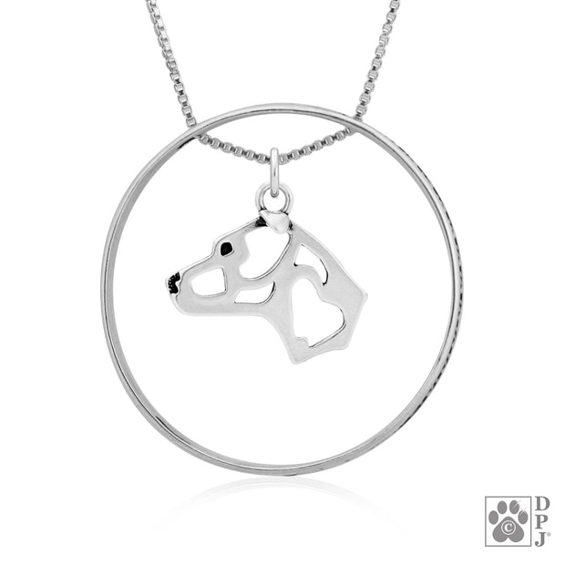 American Staffordshire Terrier Necklace w/Paw Print Enhancer in Sterling Silver, Head