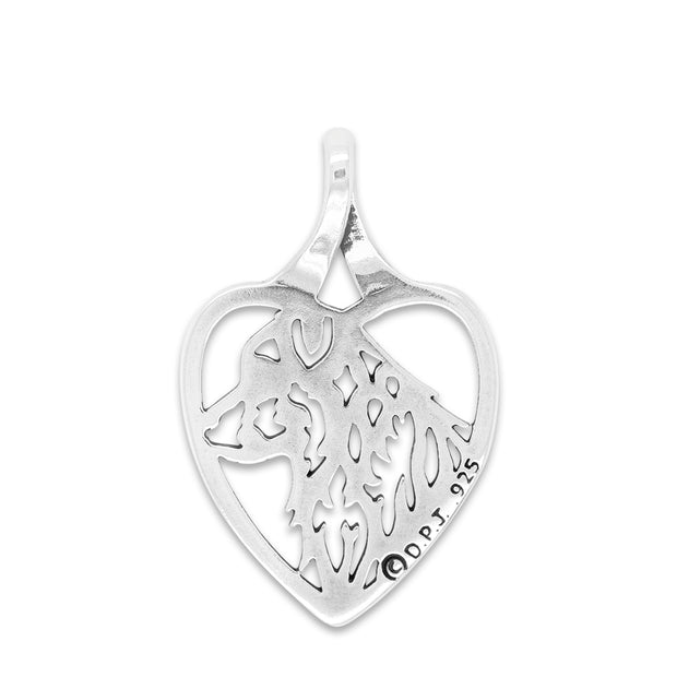 Australian Shepherd Heart Pendant Head Design in Sterling Silver Back Side View.