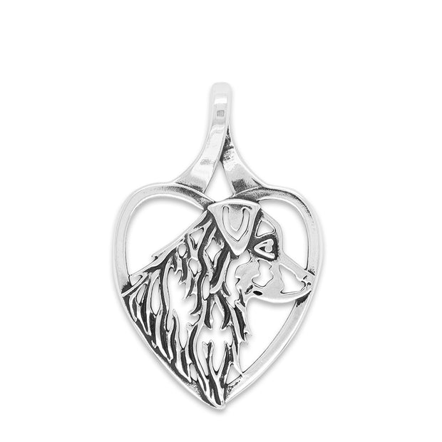 Australian Shepherd Heart Pendant Head Design in Sterling Silver.