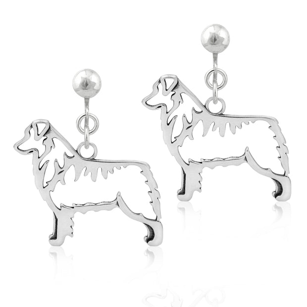 Australian Shepherd clip-on earrings in sterling silver, Stylish Australian Shepherd bling