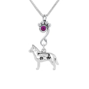 Australian Cattle Dog Necklace Body Design with Cow with Amethyst Crystal in Sterling Silver on Box Chain.