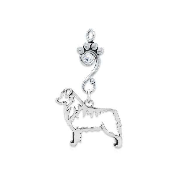 Australian Shepherd Pendant Body Design with Crystal in Sterling Silver.