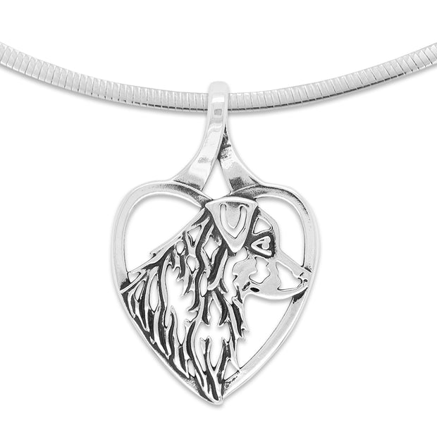 Australian Shepherd Heart Necklace in Sterling Silver on Omega Chain.