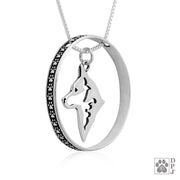 Sterling Silver Australian Cattle Dog Necklace w/Paw Print Enhancer, Head