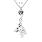 Basenji Necklace Head Design with Champagne Crystal in Sterling Silver on Box Chain.