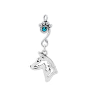 Basenji Pendant Head Design with Teal Crystal in Sterling Silver.