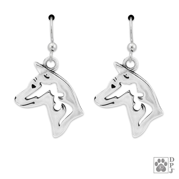 Sterling silver Basenji earrings head study on french hooks, Basenji gifts
