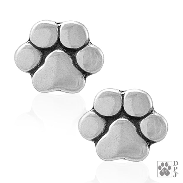 Dog or cat paw print post earrings in sterling silver, Dog or cat mom gifts