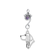 Basset Hound Pendant Head Design with Tanzanite Crystal in Sterling Silver.