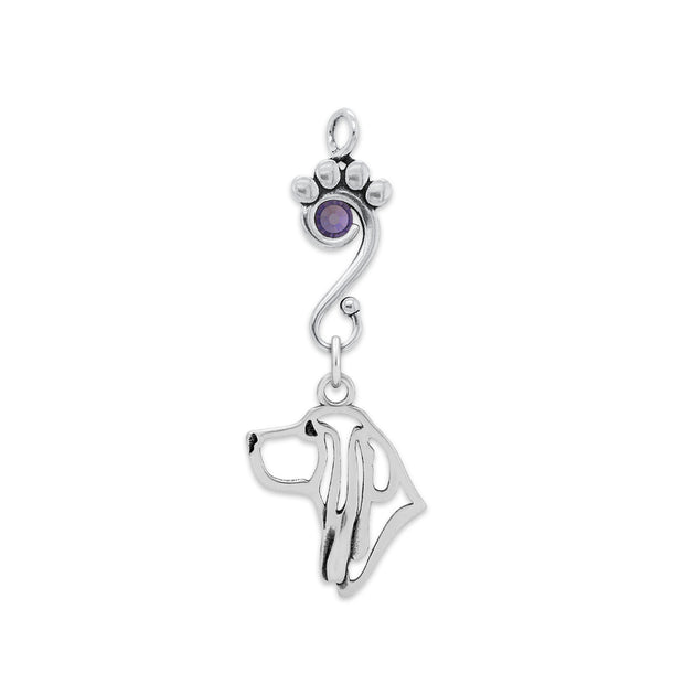 Basset Hound Pendant Head Design with Tanzanite Crystal in Sterling Silver.