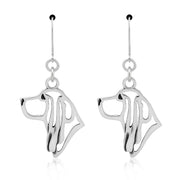 Sterling silver Basset Hound earrings leverback style, Top rated Basset Hound jewelry gifts for dog moms, Head study designed to breed standard