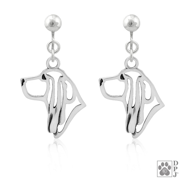 Sterling silver Basset Hound clip on earrings head study, Basset Hound products