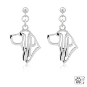 Sterling silver Basset Hound earrings head study on dangle posts, Basset Hound jewelry