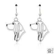 Sterling silver Basset Hound earrings head study on french hooks, Basset Hound gifts