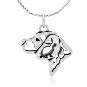 Beagle Necklace Head Design with Rabbit in Sterling Silver on Box Chain.