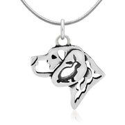 Beagle Necklace Head Design with Rabbit in Sterling Silver on Snake Chain.