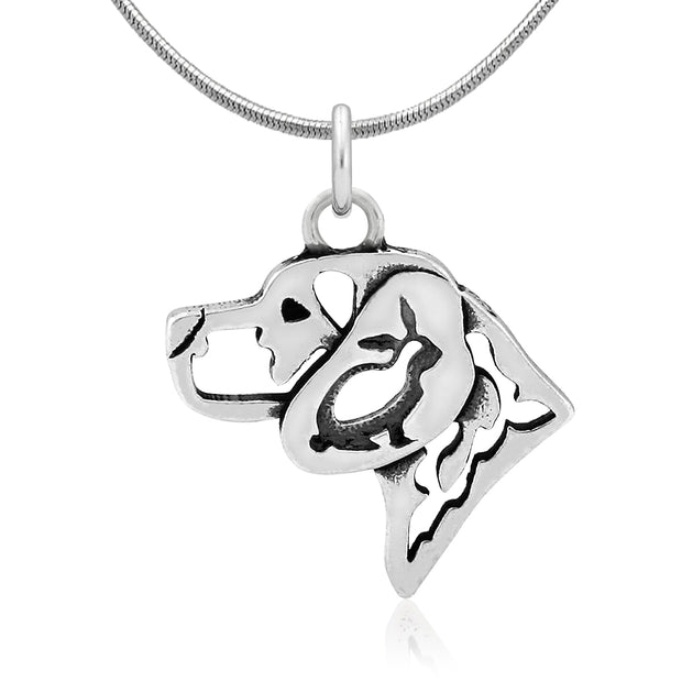 Beagle Necklace Head Design with Rabbit in Sterling Silver on Snake Chain.