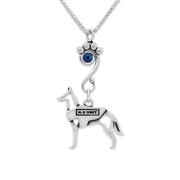 Belgian Malinois Necklace Body Design with Vest with Scarabaeus Crystal in Sterling Silver on Box Chain.