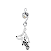 Belgian Malinois Pendant Head Design with Flag with Aurora Borealis Crystal in Sterling Silver.