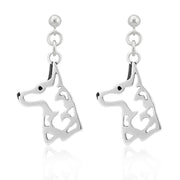 Belgian Malinois Earrings Head Design in Sterling Silver in Dangle Post.