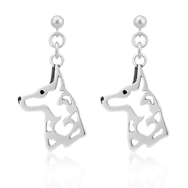 Belgian Malinois Earrings Head Design in Sterling Silver in Dangle Post.