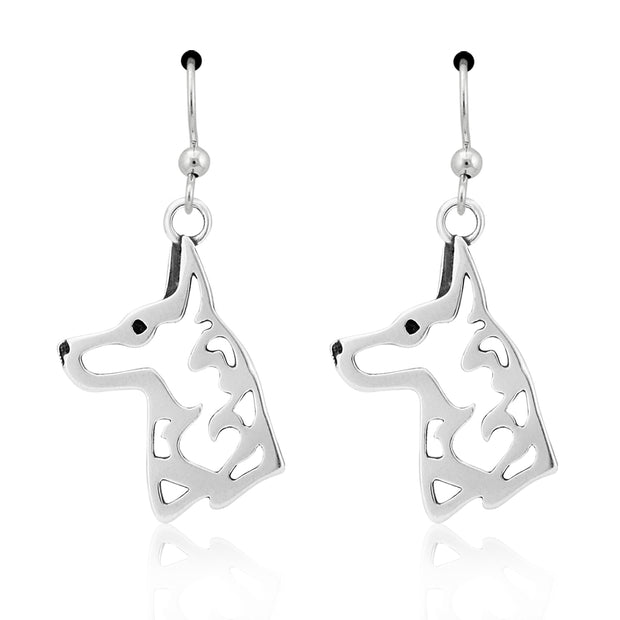 Belgian Malinois Earrings Head Design in Sterling Silver in French Hook.