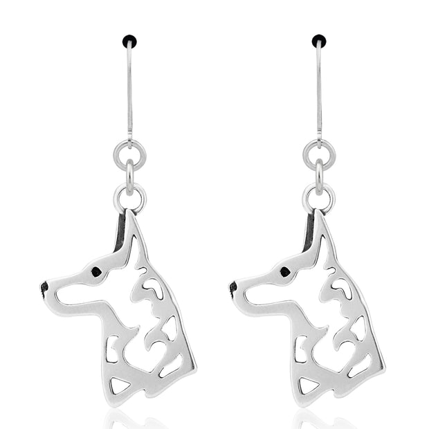 Belgian Malinois Earrings Head Design in Sterling Silver in Leverback.