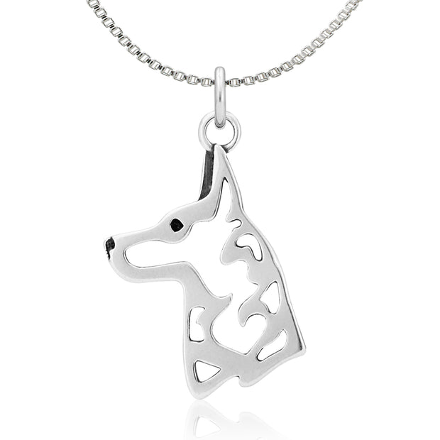 Belgian Malinois Necklace Head Design in Sterling Silver on Box Chain.