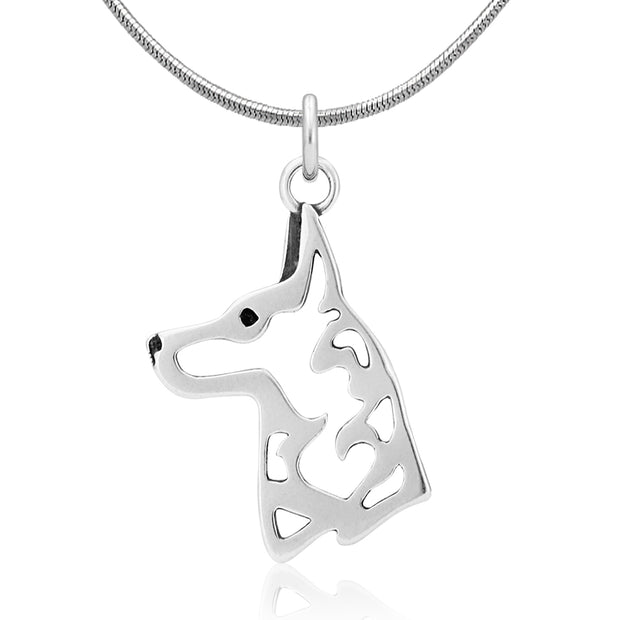 Belgian Malinois Necklace Head Design in Sterling Silver on Snake Chain.