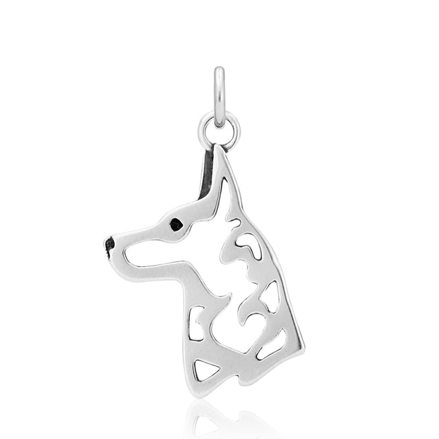 Belgian Malinois Pendant Head Design in Sterling Silver.