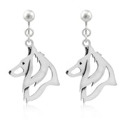 Belgian Sheepdog Clip-On Earrings Head Design in Sterling Silver.
