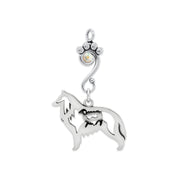 Belgian Sheepdog Pendant Body Design with Sheep with Aurora Borealis Crystal in Sterling Silver.