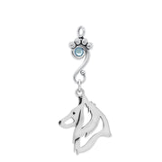 Belgian Sheepdog Pendant Head Design with Light Sapphire Crystal in Sterling Silver.
